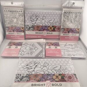 Adult Coloring Stationary Set Post Cards Notepads 8 Packs Flowers Animals Shells